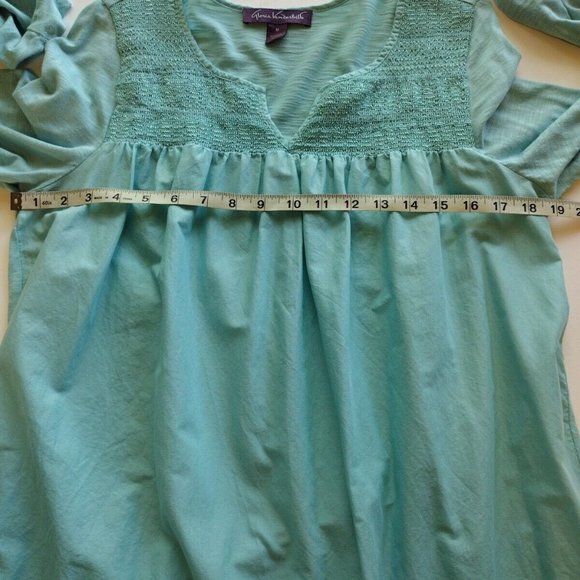 Gloria Vanderbilt Top Womens Medium Dual Sided Tab Sleeves Embroidered Hem - Picture 3 of 13